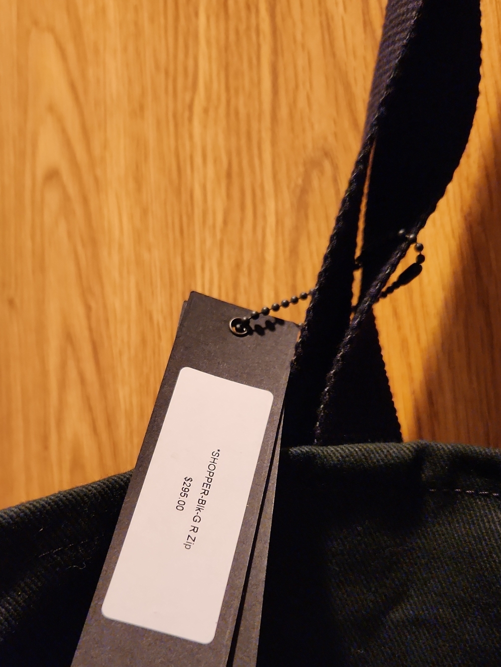 Hammitt Black Canvas Shopper Tote with Black Leather Pocket and Red Zip - Picture 5 of 7